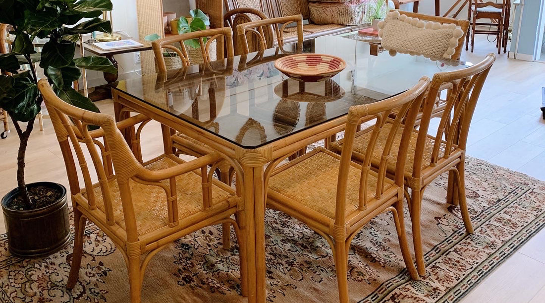 vintage rattan and glass dining set in Vancouver, BC from Alma Home & Vintage