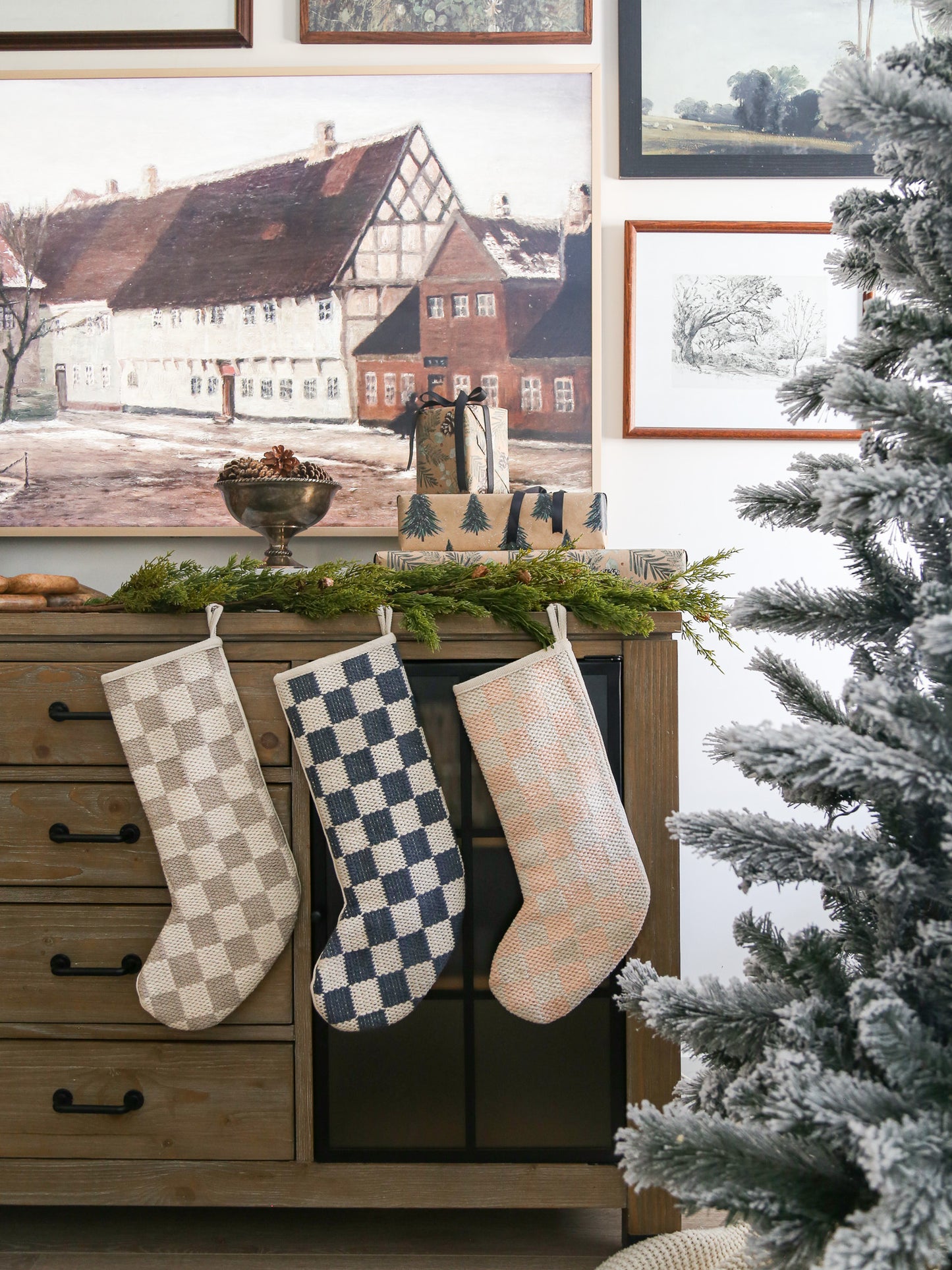 Checkered Christmas Stocking | Set of Three