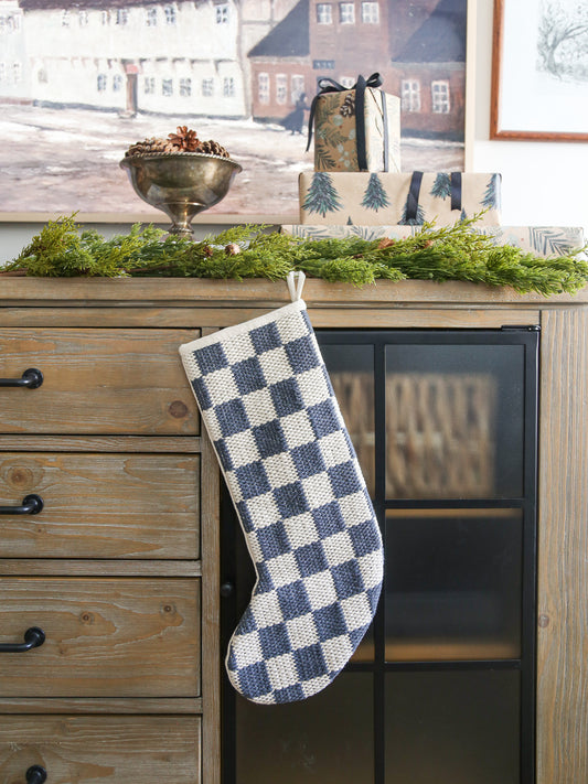 Checkered Christmas Stocking | Blue