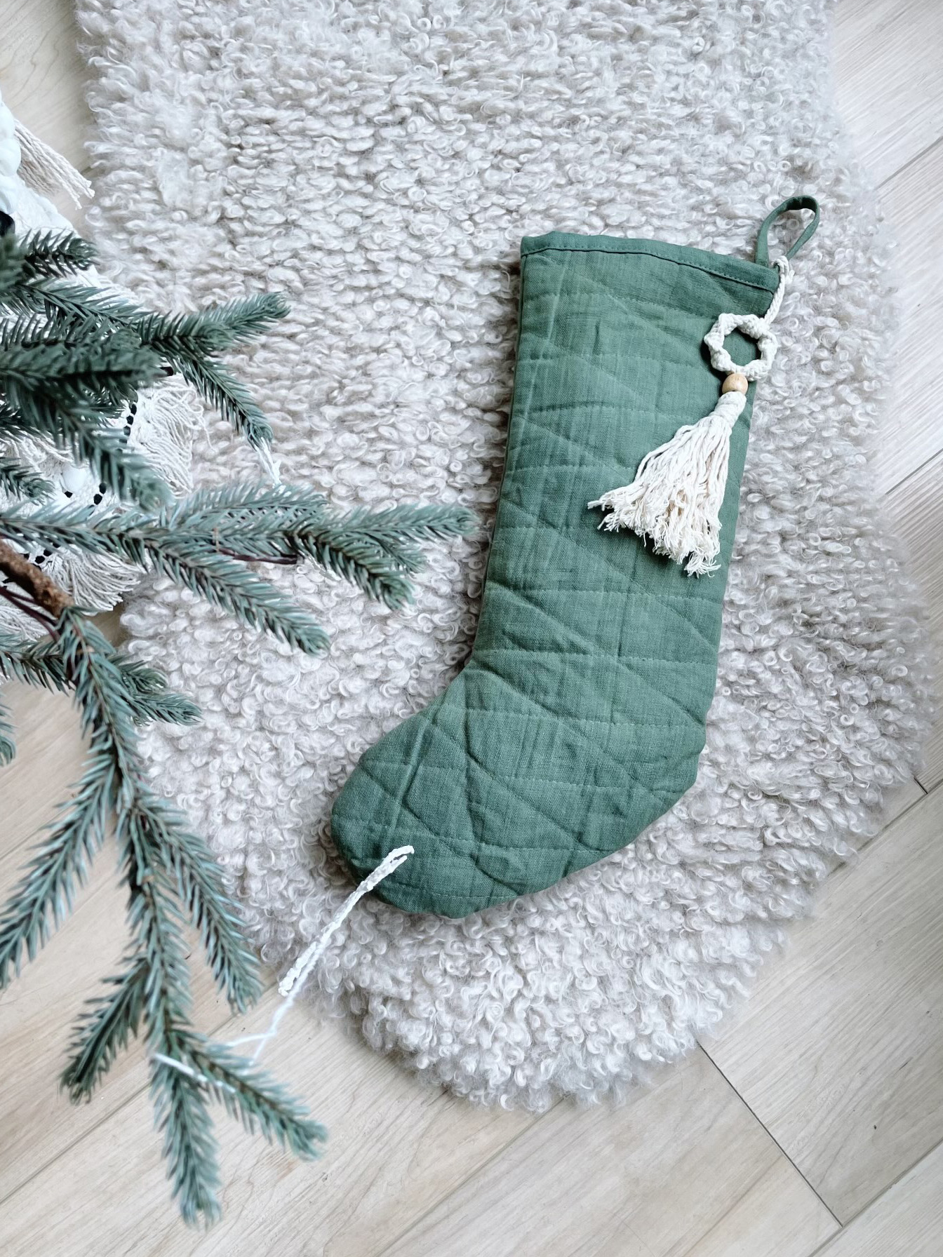 Linen Blend Christmas Stocking | Green