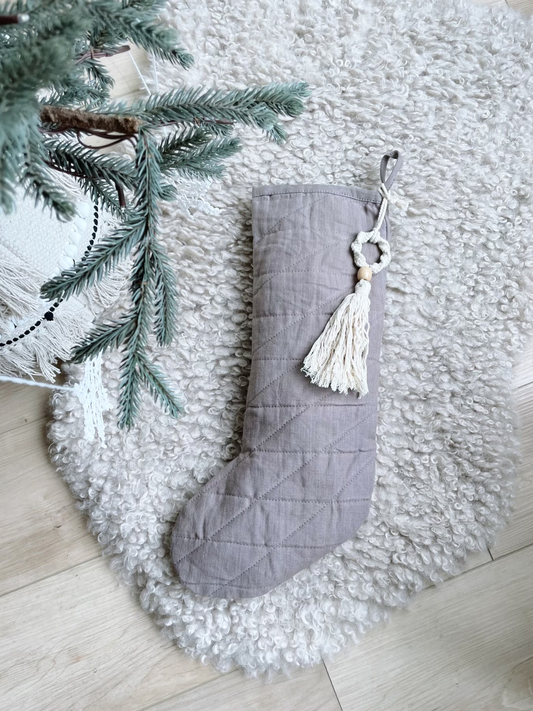 Linen Blend Christmas Stocking | Grey