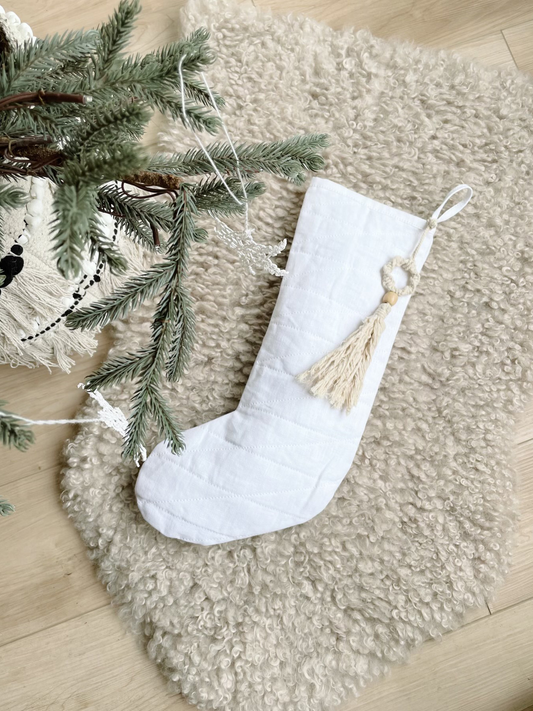 Linen Blend Christmas Stocking | White