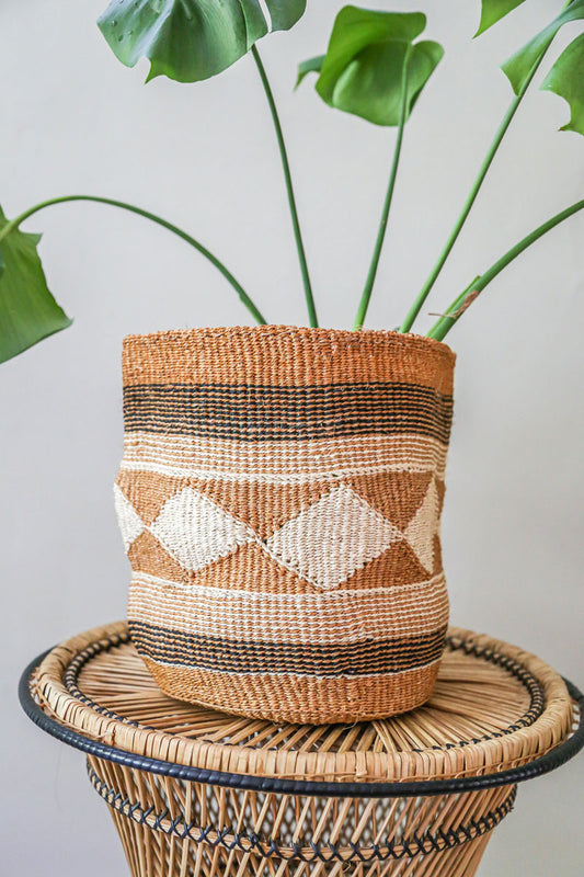 Sisal Planter Basket | Brown Geometric
