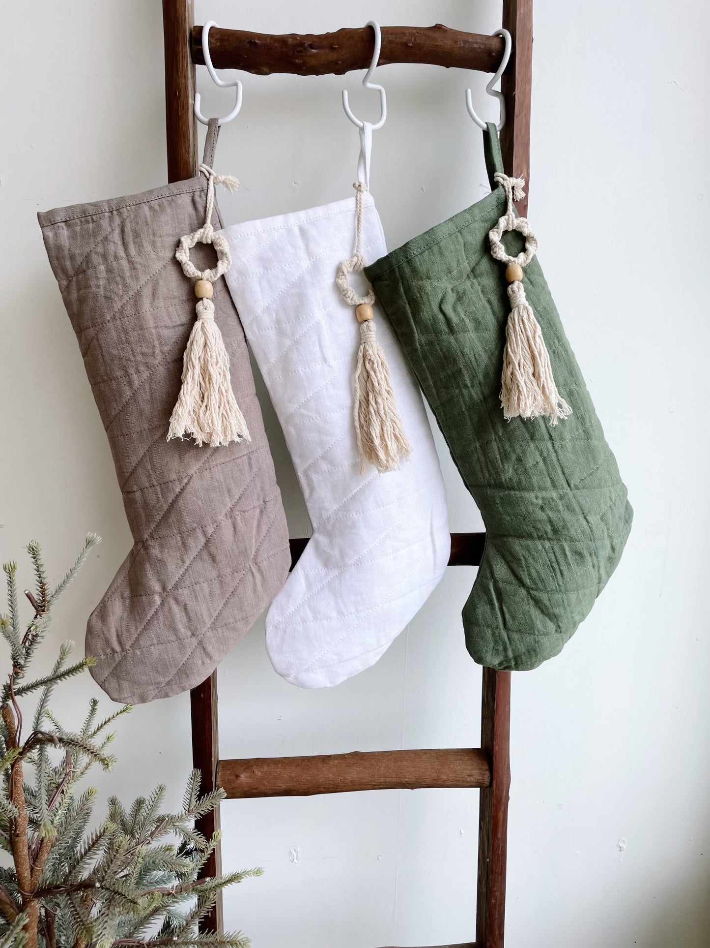 Linen Blend Christmas Stocking | Green