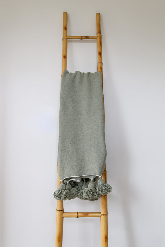 Moroccan Blanket | Mint with Pompom Tassels