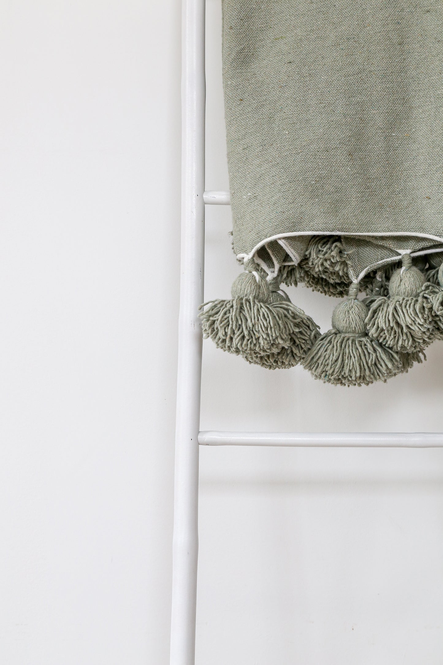 Moroccan Blanket | Mint with Pompom Tassels