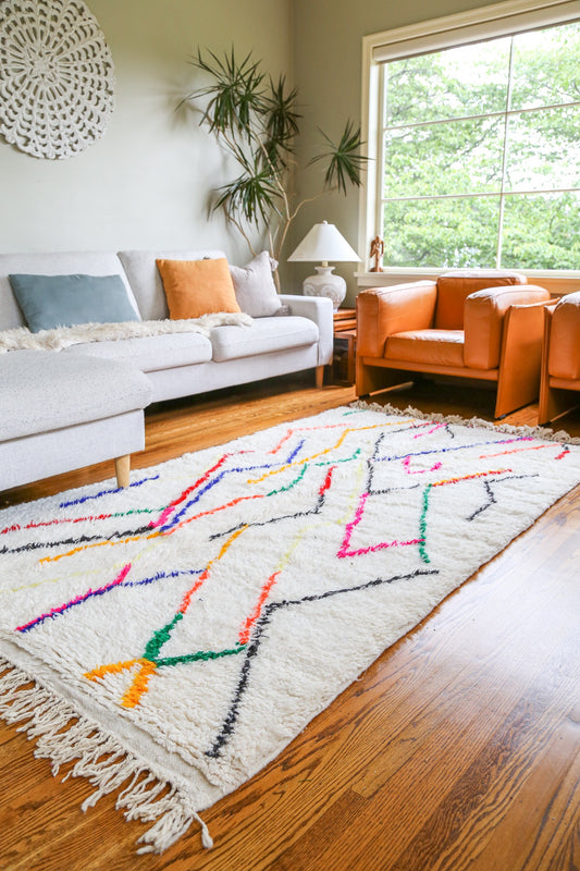 Moroccan Rug | White & Colourful Lines